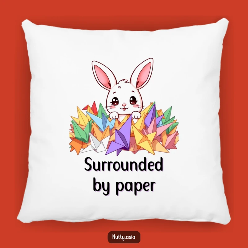 Funny Bunny Origami Pillow - Cute Peeking Character Comfort, Whimsical Funny Gift