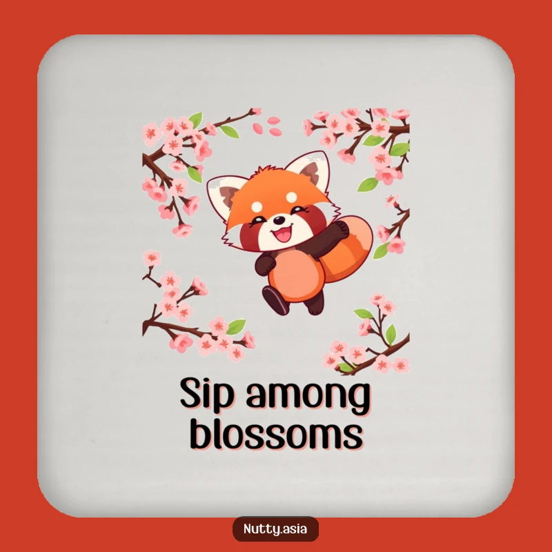 Funny Red Panda Blossom Leap Coaster - Playful Animal Springtime Protector