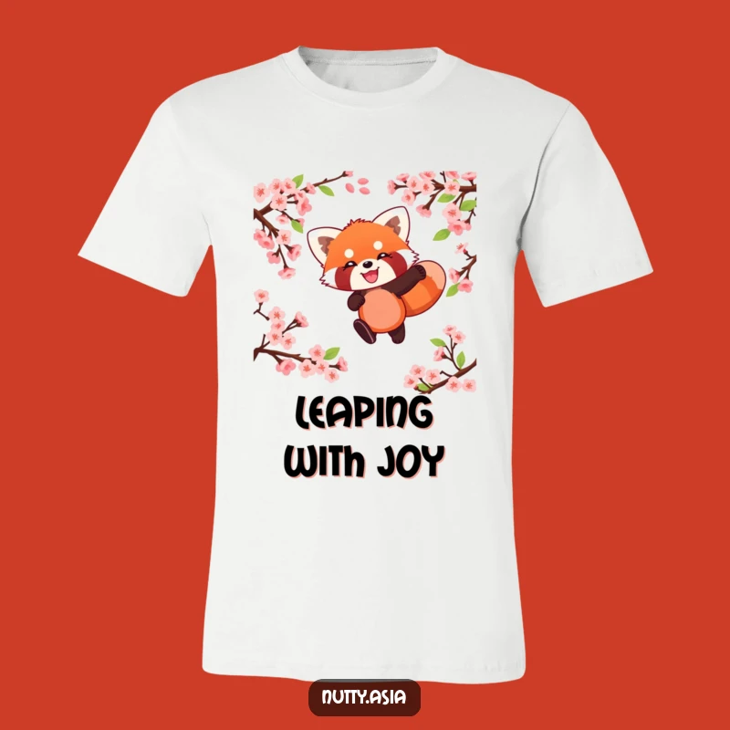 Funny Red Panda Blossom Leap T-Shirt - Playful Animal Spring Tee Gift